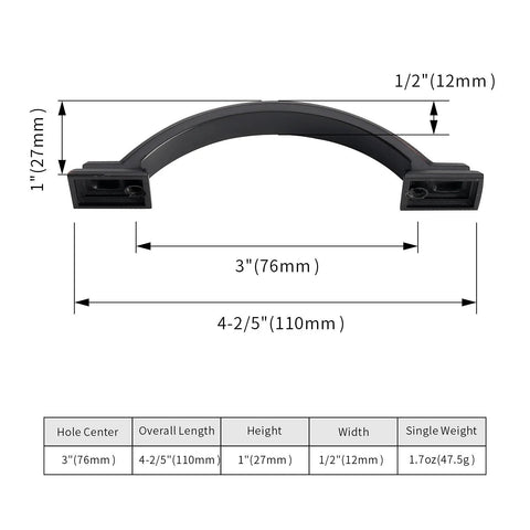 Oil Rubbed Bronze Cabinet Pulls 3 Inch Center 4.4 Inch Overall Length 10 Pack Zinc Kitchen Cabinet Handles dimensions