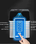 Close-up of No Drama Portable Automatic Countertop Ice Maker display panel showing controls and indicators, sleek stainless design.