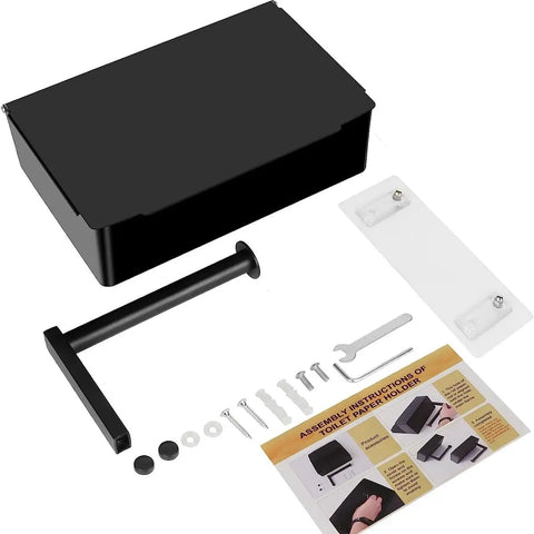 Toilet Paper Holder With Storage Shelf Wall Mount Black Stainless Steel No Installation Keeps Wet Wipes Moist Handy Bathroom Organizer
