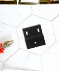 Rock Solid Z Shaped Shelf Brackets For Cabinets And Bathrooms on tiled surface, black steel, water and vapor resistant