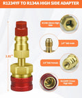 R134A to R1234YF Quick Coupler Adapter Kit for AC Charging, brass adapter with red cap, 14mm F to 1/4in SAE M