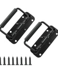 Spring Loaded Chest Handle Set Two Piece Black Stainless Steel Surface Mount Folding Handles With Rubber Grip for toolboxes