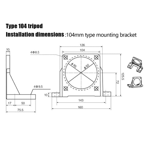 Beefy Heavy Duty Aluminum Motor Mount Bracket For 180W To 250W Equipment with dimensions and design details diagram