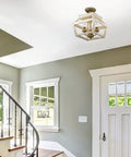 Haiden Semi Flush Mount Ceiling Light In Burnished Chestnut With Distressed Light Gray Cedar Wood Frame in foyer setting