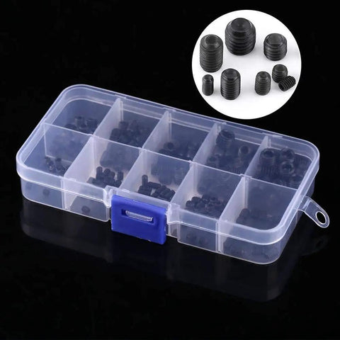 Knockout 220 Piece Set Screw Kit Featuring Heavy Duty Hex Socket Head Grub Screws With Rock Solid 12.9 Alloy Steel Cup Points And A Neat Storage Box For Smooth No Sweat Builds