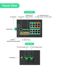 Industrial 16 Port Full Gigabit L3 Managed PoE Switch With Four 10G SFP Uplinks panel view showing ports and connections
