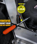 Magnetic pickup tool with telescoping shaft, black magnet head, orange grip