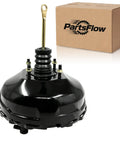 Heavy Duty Vacuum Power Brake Booster Fits Eighties Through Nineties Chevy And Gmc Trucks Oem 18012114 in black with a PartsFlow box.