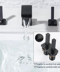8 Inch Waterfall Bathroom Faucet For Sink, Widespread 3 Hole Lavatory Tap With High Arc Basin Mixer, Matte Black Sleek Two Handle Vanity Faucet Set For Bathroom Or Powder Room, Easy Install