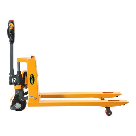ApolloLift Driving Wheel With Motor Assembly For Electric Pallet Jack side view showcasing yellow casted housing and sturdy wheels.