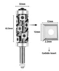Built Tough Flush Trim Router Bit With Half Inch Shank Packing 14 Swap Out Carbide Cutters For Zero Drama Template Tracking And Dead Smooth Woodworking Trim Jobs On Any Lumber, showing dimensions and carbide insert.