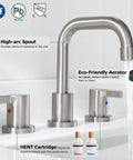 Two Handle Widespread Bathroom Faucet In Brushed Nickel With Metal Pop Up Drain, cUPC Certified, Quick Connect Supply Lines Included