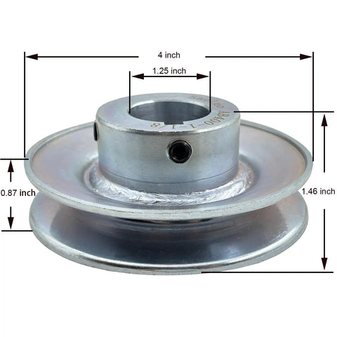 One And One Eighth Inch Bore 4 Inch Outside Diameter V Belt Pulley One Groove Web Sheave Carbon Steel Zinc Plated with dimensions