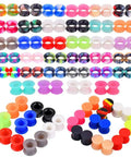 Colorful Silicone Ear Gauges Plugs Set With Double Flared Tunnels, various colors and sizes arranged in rows for everyday wear.