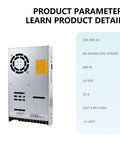 Beefy 600W 24V 25A Single Output Switchable Power Supply with specifications displayed beside product