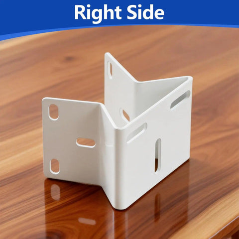 Right side view of the Corner Mount Kit For Security Cameras 270 Degree Bracket for outdoor surveillance, white, heavy-duty.