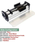 Fully Enclosed 70mm Wide Sliding Table With Ball Screw Linear Guide And Protective Dust Cover Actuator in detailed view showing ball screw and aluminum profile.