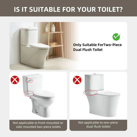 Diagram showing compatibility of Universal Toilet Tank Repair Kit With Dual Flush Valve And Inlet Valve for two-piece toilets only