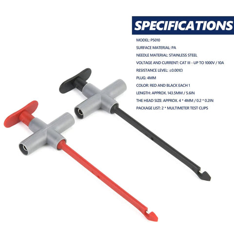 Two Pack P5010 Puncture Probe Wire Piercing Test Clip Automotive Electrical Testing Kit with 4mm banana plugs in red and black