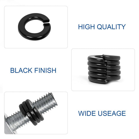 Half Inch Split Lock Washer 304 Stainless Steel 18 8 Spring Lock Washer For Bolts And Nuts Black Finish Pack Of 25 Built Tough Corrosion Resistant For Automotive Machinery Equipment shown in various angles and details including high quality and wide usage.