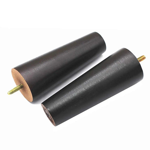 Two six inch round solid wood furniture legs with hanger bolts in dark brown for sofa, couch, chair, ottoman, loveseat, dresser or cabinet.