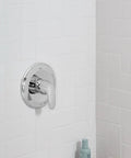 Colony Pro Valve Trim Kit With Ceramic Cartridge Polished Chrome Finish Metal Handle And Escutcheon Plate in modern shower setup