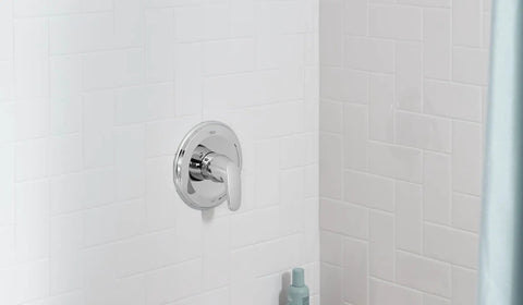 Colony Pro Valve Trim Kit With Ceramic Cartridge Polished Chrome Finish Metal Handle And Escutcheon Plate in modern shower setup
