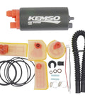 High-Flow In-Tank Fuel Pump For Kawasaki KX450F, KX450, KX450X, KX250F, KX250, KX250X, ER-6N, Ninja 650R, EX650, Versys 650, KLE650 Ethanol Ready, 200LPH Output, Bypass Valve Set Higher Than Stock, Serialized Body For Lifetime Reliability with installation components visible