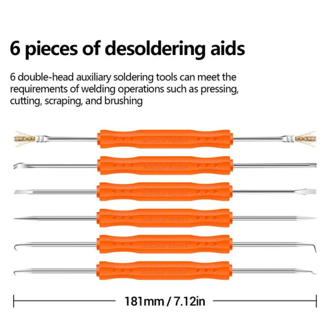 6 double-head desoldering aids with orange grips for welding tasks, part of Handy Electric Soldering Iron Kit With Testing Tool Storage Bag Perfect For Appliance Repair And Circuit Boards Portable US Plug Ideal For DIY Home Fixes And Jewelry Welding Projects.