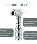 Close-up of 90 Degree Grease Coupler Adapter Two Pack, Heavy Duty Steel Grease Gun Fittings With Sleeves, corrosion resistant.