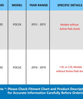 Compatibility chart for Pair Rear Wheel Bearing And Hub Assemblies For Ford Focus 2012 2013 2014 2015 2016 2017 2018 Without Active Park Assist
