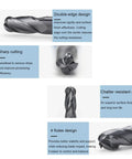 Extra Long 3/8 Inch Carbide Ball Nose End Mill For Alloy And Hardened Steels, 4 Inch Overall Length, close-up of flute design