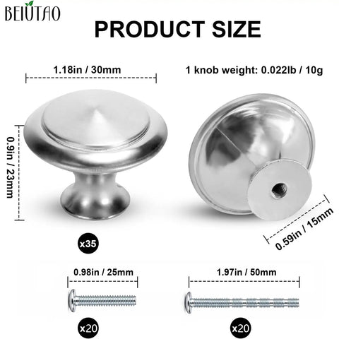 20 Pack Cabinet Knobs One And A Quarter Inch Brushed Nickel Round Drawer Knobs With Stainless Steel Top And Zinc Alloy Base Tough As Nails Built To Last Durable Hardware For Kitchen Cabinets Dressers Drawers And Bathroom Cabinets Screws Included
