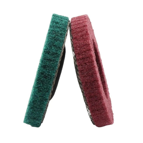 Versatile Non-Woven Flap Polishing Wheel Disc For Angle Grinders To Smooth Metal Wood And DIY Home Projects With Sandpaper Finish In Vibrant Green, showing green and red flap discs.