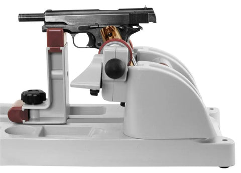 All In One Gun Vise With Adjustable Cradle And Storage Compartments For Cleaning Gunsmithing And Firearm Maintenance Red And Grey Versatile For Bolt Action Rifles Break Open Shotguns Extendable Magazine Rifles And Handguns