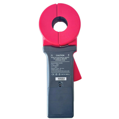 Digital Clamp Ground Resistance Meter 200 Ohm Plus Edition, Fast Readout For Quick Grounding Checks, No Lead Breakdown Needed, Heavy-Duty Tool For Power Construction Oilfields Meteorology And Industrial Equipment, red clamp, rear view