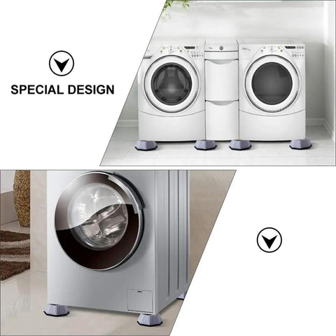 Four Pack Washing Machine Pads Anti Slip Feet For Vibration And Noise Reduction on floor with washer illustration