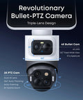 Two Camera Solar 4K Wireless Outdoor Security Kit with 360 Degree Coverage and Cross Cam Tracking, AI Facial Recognition
