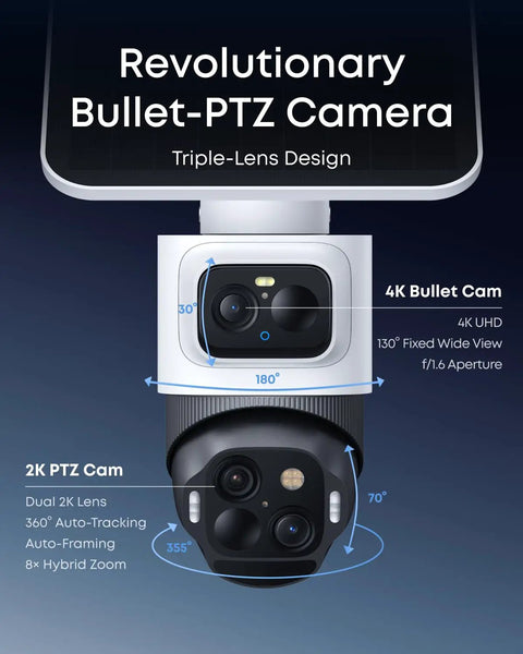 Two Camera Solar 4K Wireless Outdoor Security Kit with 360 Degree Coverage and Cross Cam Tracking, AI Facial Recognition