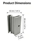 Product dimensions of Heavy Duty Vertical Shed Door Hinges 2 Pack Replacement for Resin Storage Sheds in gray, showing sizes.