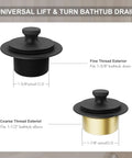 Matte Black Bathtub Drain And Overflow Kit With Hair Catcher Stopper Clog Proof Build For Modern Bath fine and coarse thread measurements