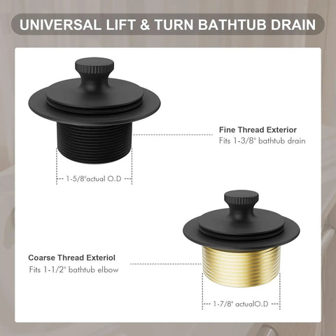 Matte Black Bathtub Drain And Overflow Kit With Hair Catcher Stopper Clog Proof Build For Modern Bath fine and coarse thread measurements