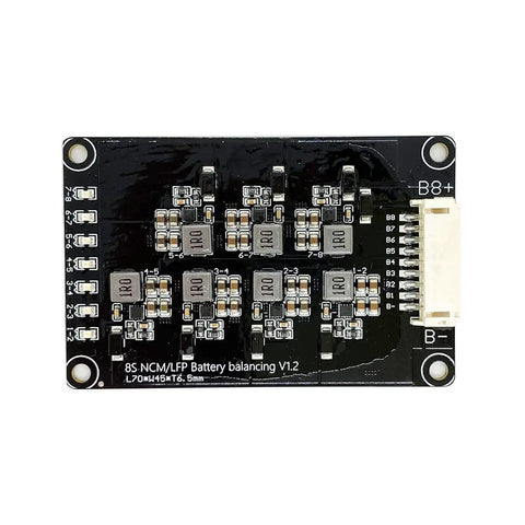 8S 24V 25.6V LiFePO4 Battery BMS Active Balancer Board 1.2A with multiple connectors and components for electric skateboard or solar rig.
