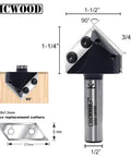 Heavy Duty Pro Grade Carbide V Groove 90 Degree Router Bit Half Inch Shank For Woodworking, replacement cutters shown