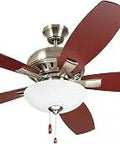 52 Inch DC Builder Ceiling Fan With Dual Mount Reversible Dark Mahogany And Walnut Blades Oil Rubbed Bronze Fixture Opal Matte Diffuser LED Light Kit Pull Chain Control Energy Star Rated EcoMotor Flush Or Downrod Mount.
