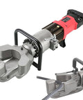 Heavy Duty Hydraulic Rebar Bending Machine, Portable Electric Steel Bar Bender for 22mm rods with metallic grip.