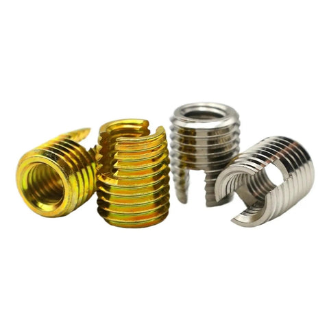 Heavy Duty Self Tapping Thread Inserts M2 To M16 in yellow zinc and silver finishes for thread repair jobs.