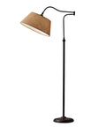 Antique Bronze Floor Lamp With Khaki Burlap Drum Shade, 3 Way Brightness And Adjustable Swing Arm, Perfect For Bedroom Or Home Office, Dope Modern Rustic Living Room Vibe, Stands 60.25 Inches Tall showing full upright position with swing arm extended