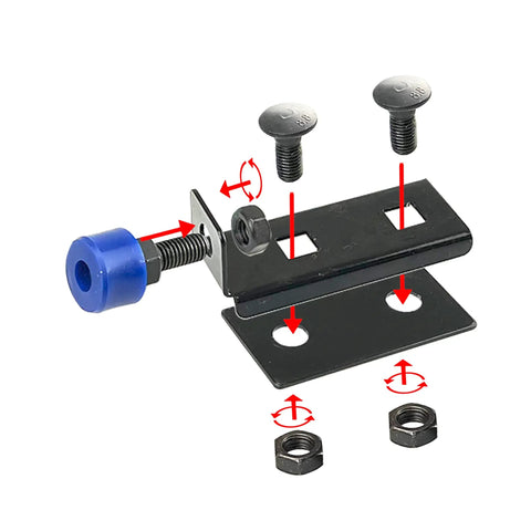 2-Pack Trolley Roller Limit Kit with blue polyurethane buffer for 1-5/8 Inch Strut Channel and taller, black steel and bolts