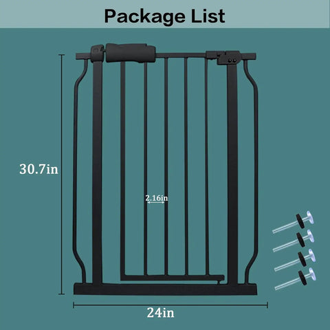 Extra Wide Baby Gate For Stairs And Doorways Fits 34 To 38.5 Inches Wide With Pressure Mount Black Metal Tension Gate in package